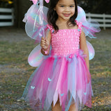 Robe papillon rose avec ailes et baguette (5/6 ans)