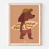 Affiche - Cool surfing dog Hawaï