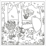 Coloriage cosy - Petits bonheurs entre amis de la forêt