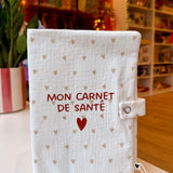 Protège carnet de santé gaze coeurs
