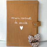 Protège carnet de santé en lin camel