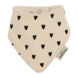 Bavoir bandana gaze - beige/Coeurs noirs