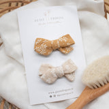 Duo de barrettes anti-glisse- caramel beige à feuillage écru