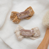 Duo de barrettes anti-glisse- caramel beige à feuillage écru