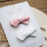 Duo de barrettes vichy rose plumetis blanc