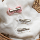 Lot de 3 noeuds vichy rose plumetis blanc