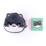 Porte-monnaie avec porte-clés, mini carnet et gommettes - Chat